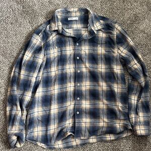 Plaid Casual Button-Down Shirt in Blue and Tan